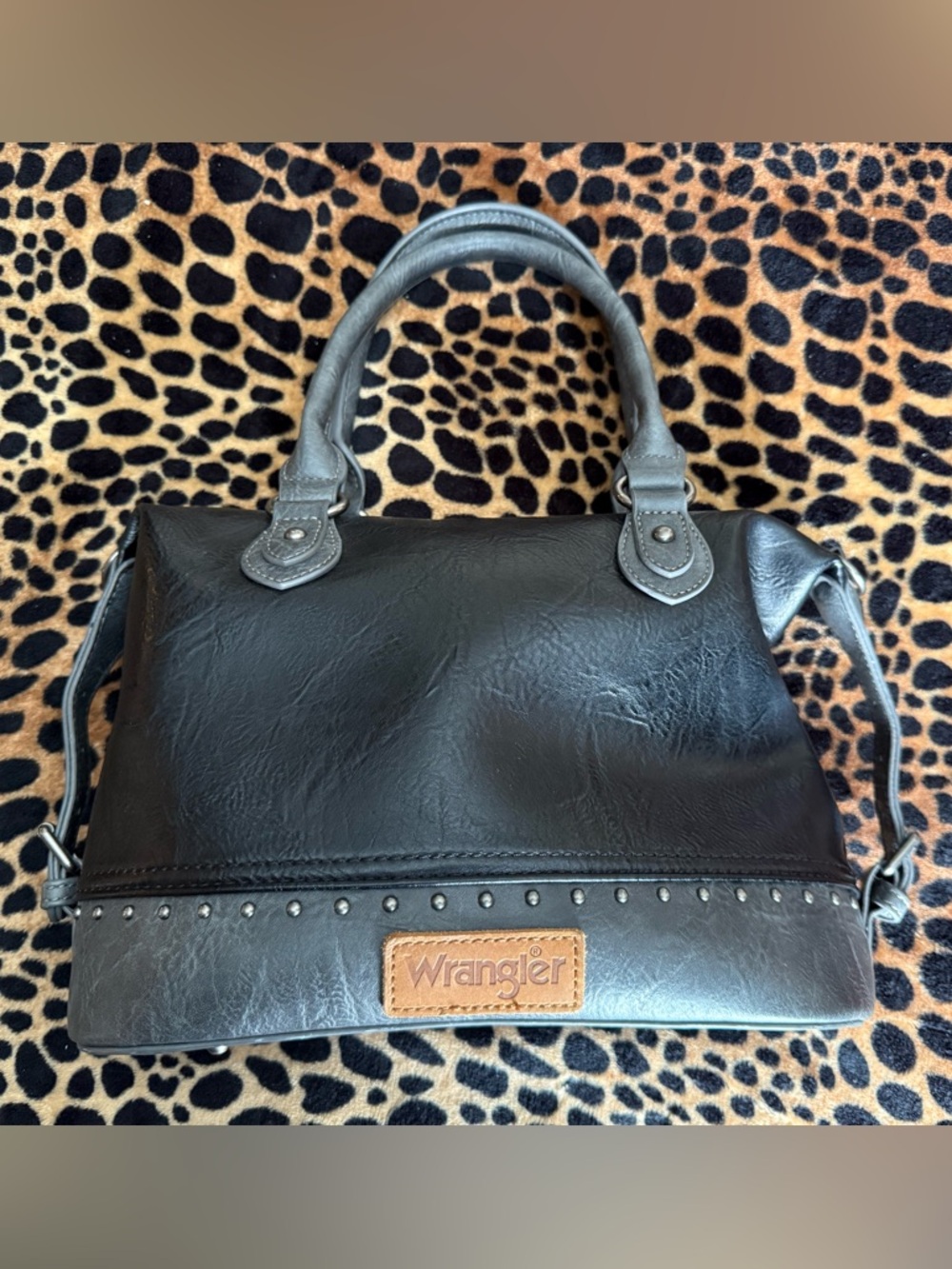 Wrangler Black purse / bag with Studded Trim and Tan Logo Patch